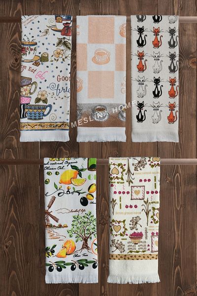 Meslina Home 5-Piece 40X60 Kitchen Towels - Printed, Drying Cloth and Hand and Face Towels