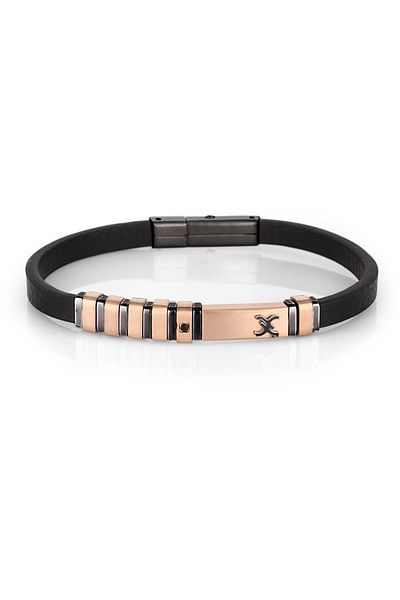 Daniel Klein Men's Bracelet Dkj.6.2157.4 Rose - Black Steel Genuine Leather
