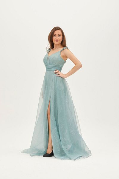 ALİS DRESS فستان سهرة لامع بحزام جبر بلون النعناع