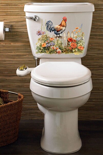 Echo Home Sevimli Horoz Ve Renkli Güller Temalı Klozet Sticker Banyo Sticker