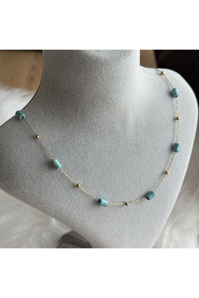 leargia Turquoise Stone Steel Chain Necklace