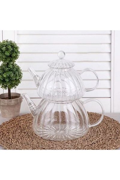 TEKBİR PORSELEN Large Glass Borosilicate Teapot Set