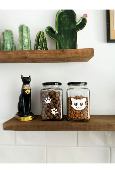 Atölye Merdiven 1000 Cc Glass Food Jar - 2-piece Cat and Paw Figure, Dog and Bird Pet Food Jar