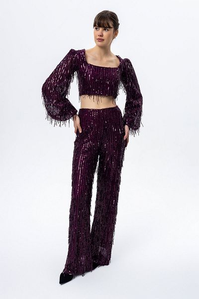 Sarı Etiket Long Sleeve Bustier and Trousers Set