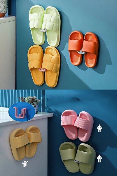 Zeyd Ticaret 2 Adet Yapışkanlı Yazlık Kapı Banyo Terlik Asma Ayakkabı Askısı Tutucu Kurutma Rafı