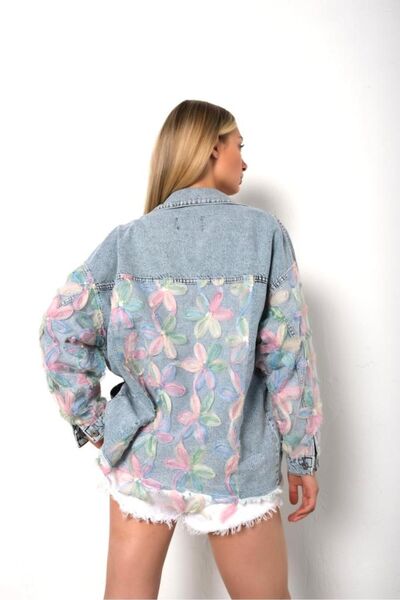 S&A Collectionn Γυναικείο φαρδύ Oversize Floral Jean Jacket