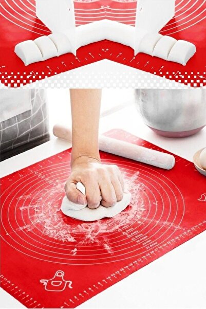 Makkam Home Büyük Boy Silikon Kırmızı Hamur Açma Matı Büyük Ölçü 45x65 Büyük