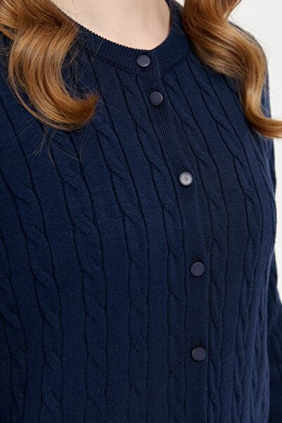 Desen Triko Γυναικεία ζακέτα K.Navy Blue - Λαιμόκοψη, Χωρίς ραφές, Πλεκτά μαλλιά