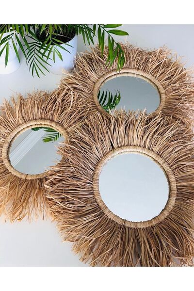 Hasirdukkanii Rafya Ayna Seti Dekoratif Ayna Konsol Aynası Antre Ayna Duvar A...