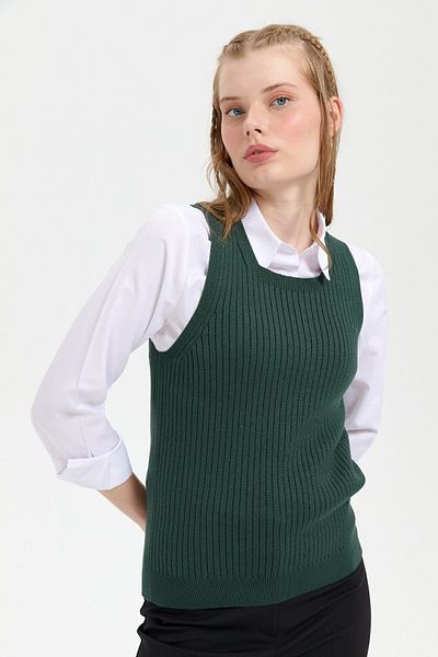 Desen Triko Green Seamless Women's Sweater - Crew Neck