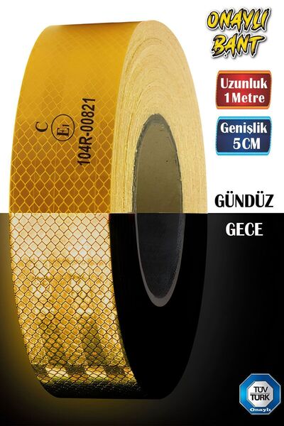 Badem10 Tüvtürk Onaylı Bant Sarı 1 Metre 5 cm Belgeli Reflektörlü Reflektif F...