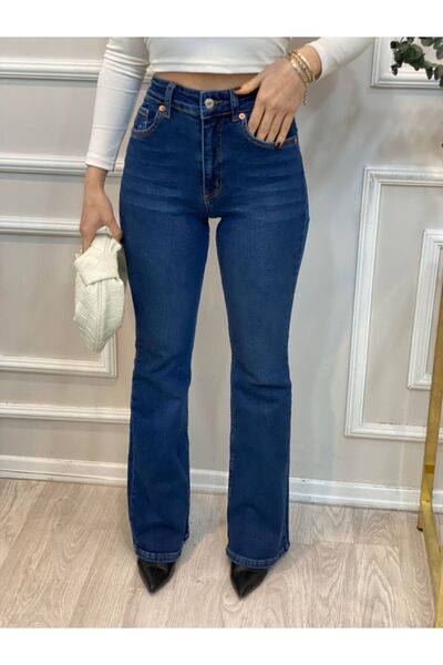 İBABUTİK Blue Spanish leg high waist ultra stretch jeans