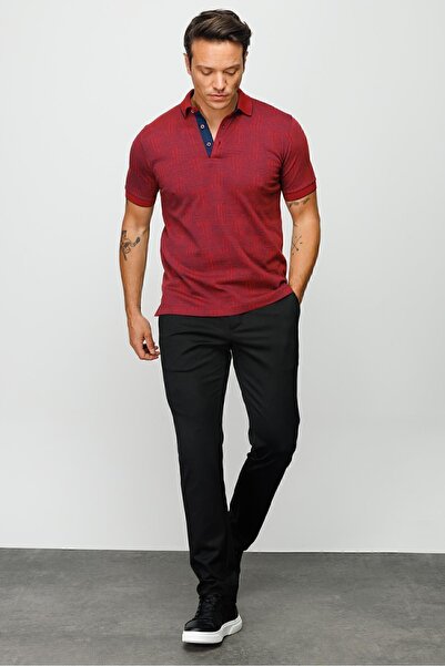 Desen Triko Ανδρικό μπλουζάκι με κοντό μανίκι με γιακά πόλο μπορντό