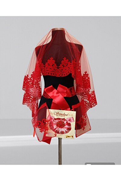 SİMELYA KINA ÖRTÜSÜ طقم حجاب حنة الزفاف الأحمر المتدفق اللامع المطبوع