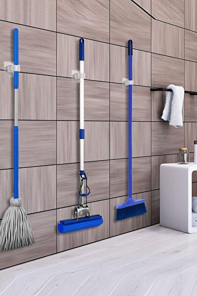 Zeyd Ticaret 4 Adet Yapışkanlı Pratik Mop Temizlik Fırçası Tutucu Şemsiye Tutucu Fırça Kepçe Tutucu
