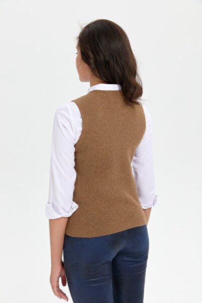 Desen Triko V.camel Women's Sweater - Zero Collar, Seamless and Front Button
