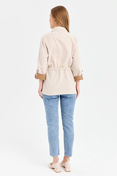 Desen Triko Γυναικείο παλτό με δεμένη μέση 100% βαμβάκι KMY24077 Stone