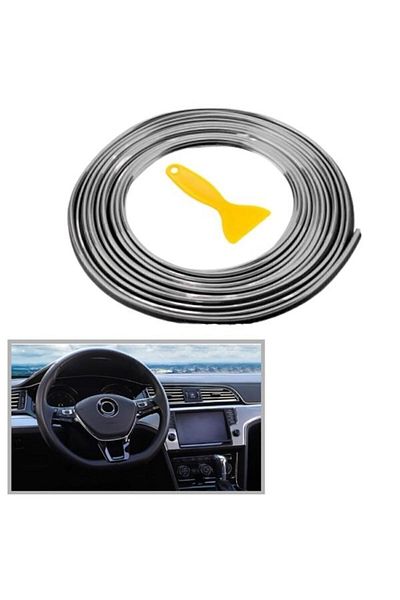 Trim Bandă de decorare auto auto cauciuc elastic Instalare ușoară 5 metri bandă bandă culoare argintie