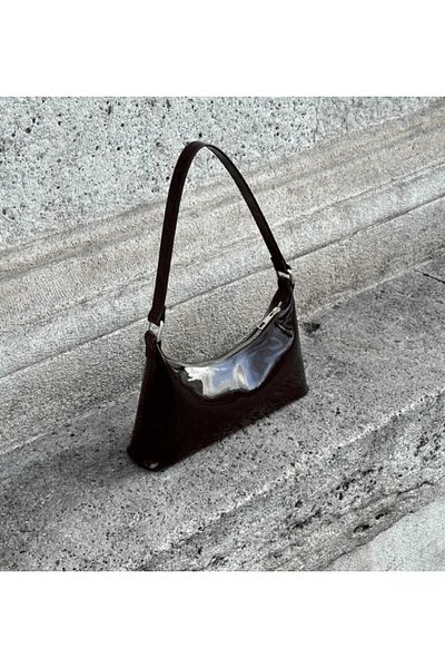 MUCCE Women's Black Cherry Red Patent Leather Shiny Artificial Leather Mini Baguette Hand and Arm Bag