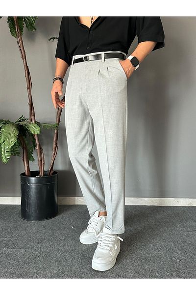 THEMANN Gray Double Leg Trousers - Waist Belt and Pleated