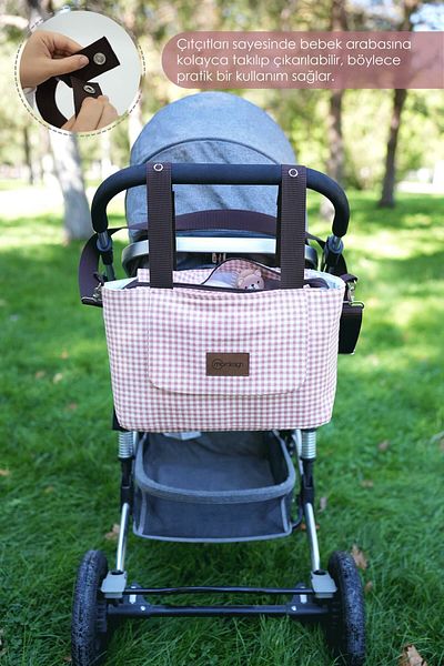 mordesign حقيبة تنظيم عربة الأطفال من سلسلة Gingham المقاومة للماء للأم والطفل - حقيبة العناية الذكية بالكتف