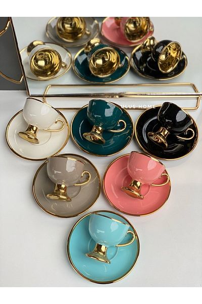 AROW Como Form Kosova Porcelain Cup Set - 6 Colors with Legs