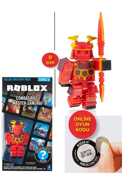 TOYFEST ROBLOX Deluxe Mystery Pack Series 3 Combat Rift: مجسم الساموراي الرئيسي - رمز اللعبة عبر الإنترنت مقاس 9 سم