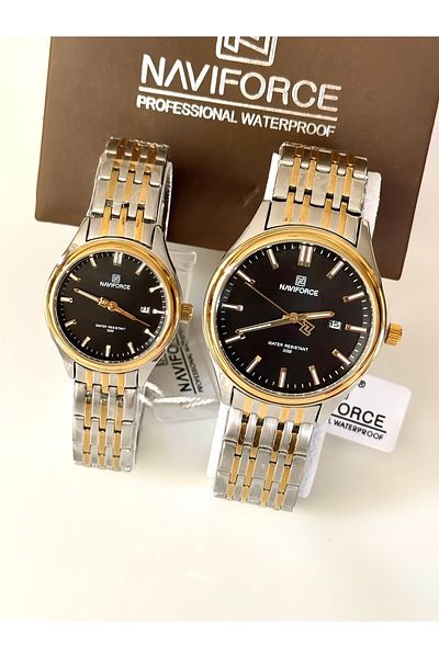 Forsining Navıforce-Combinated Forsıng Couple Watch - Gold and Silver