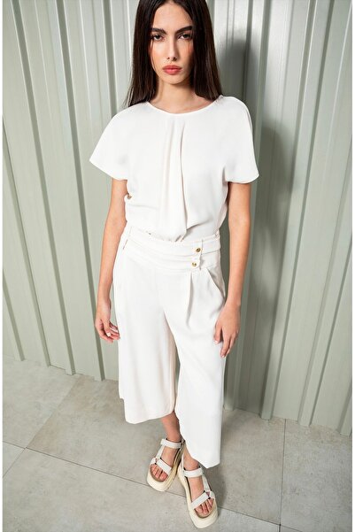 KAMEYA Ecru Asymmetrical Gathered Waist Blouse