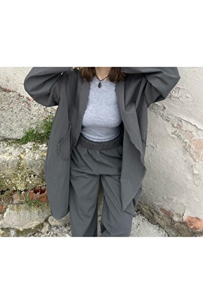 Ceycey Saçaklı Kimono Pantolon Takım (macun-mavi)