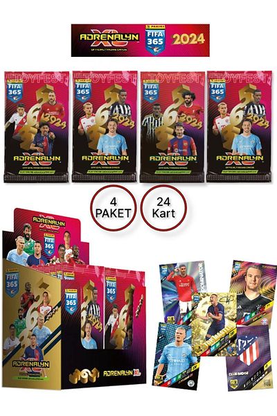 TOYFEST بطاقات لاعب كرة القدم الرسمية من بانيني أدرينالين فيفا 365 - 2024 (4 عبوات)