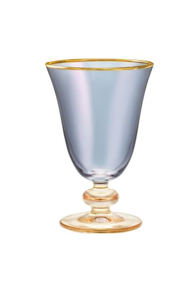 P H Panayır Home Sofy-6'lı Set Mavi Ayaklı Su Bardak Takımı Altın Yaldız Tatlı Dondurmalık Servis Sunumluk 200 Cc