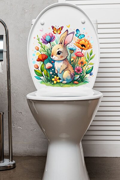 Echo Home Sevimli Tavşan Kelebek ve Çiçekler Temalı Klozet Sticker Banyo Sticker