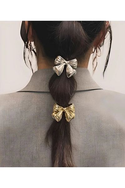 Eylülün Takısı Gold-silver Women's Bow Ribbon - Set of 2, Elastic Buckle