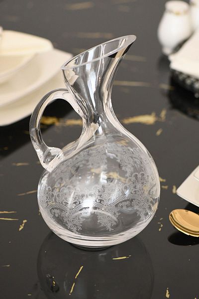 P H Panayır Home 13 Piece Glass Silver Platinum Jug Set - Gilded Soft Drink and Water Cup Set Dowry Gift