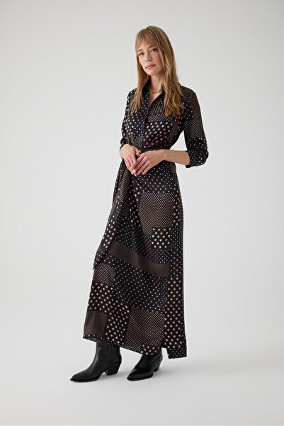 Exquise Polka Dot Maxi Shirt Dress - Long Sleeve, Regular Fit
