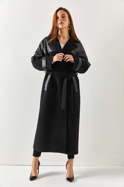 DOGGİ معطف كشمير شتوي نسائي، معطف صوف أسود طويل، معطف جلد شتوي نسائي، معطف كشمير شتوي نسائي