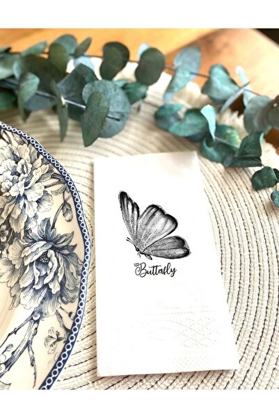 Hediyenza فيونكة مطبوعة على شكل فراشة رومانسية من نابينز - 0013 20 منديل عرض