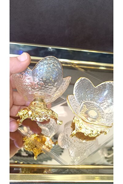 DEKOR ZÜCCACİYE HOME 2 li cam lokumluk metal ayaklı orta şekerlik