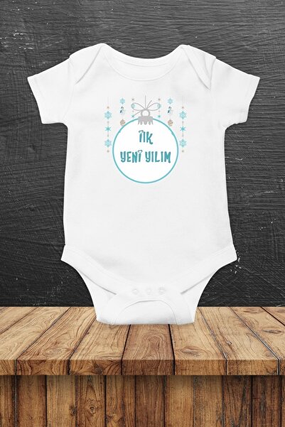 Hediyenza Blue My First New Year Printed Baby Bodysuit