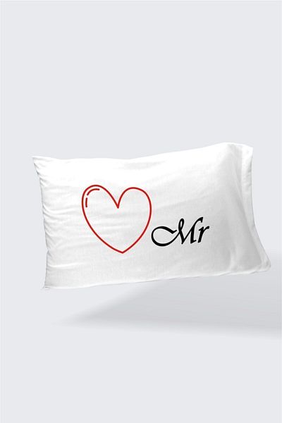 Hediyenza Mr And Mrs Printed Printed Double Decorative Pillow Case 50x70 Cm - White