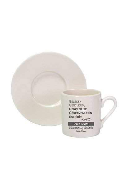 Hediyenza 24 November Teachers' Day White Turkish Coffee Cup with Atatürk Signature Print