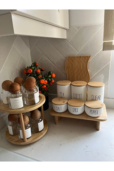 may home design طقم توابل بغطاء من الخيزران مكون من 6 قطع مع حامل خشبي / طقم ...