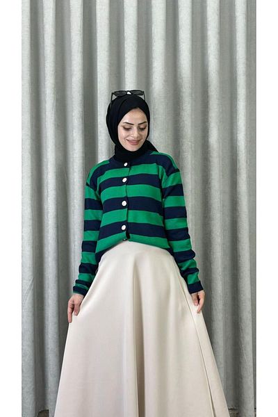 modasusev Cardigan cu dungi tricotaj - Detaliu cu nasturi