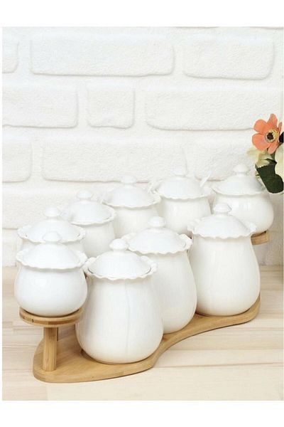 AROW Hürrem Porcelain 9 Piece Spice Set with Bamboo Stand