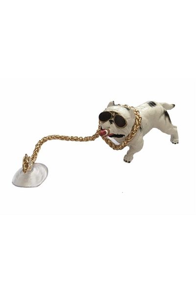 DMR Pitbull Figurine Dog on the Glove Box Interior Ornament Pitbull Torpedo Mascot with Thick Chain