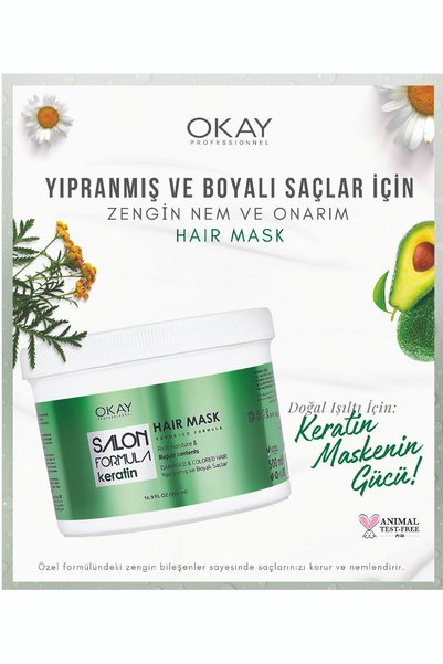 OKAYPROFESSIONNEL SALON FORMULA Keratin Hair Mask 500ml (For Damaged and Colored Hair)