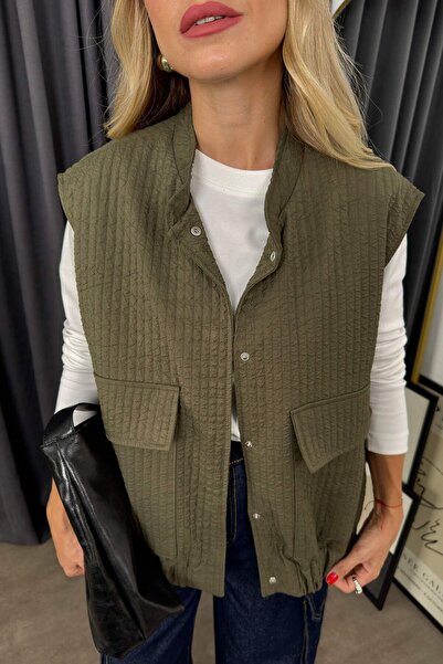 Sue Store Quilted Lined Olive Vest - with Pockets