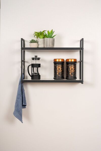 Home Mutfak Rafı Duvara Monte Çok Amaçlı Raf Terek Metal Ahşap Duvar Rafı