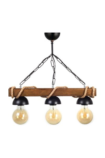 Derin Ot Rustik Halatlı Ahşap Avize 3'lü